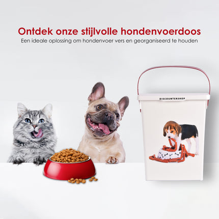 Hondenvoer Opbergbox | Wit | 23.5cm x 19cm x 22cm | Voercontainer hond | 4 Liter | Luchtdicht