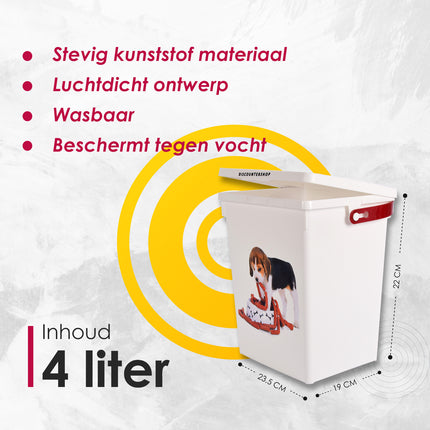 Hondenvoer Opbergbox | Wit | 23.5cm x 19cm x 22cm | Voercontainer hond | 4 Liter | Luchtdicht