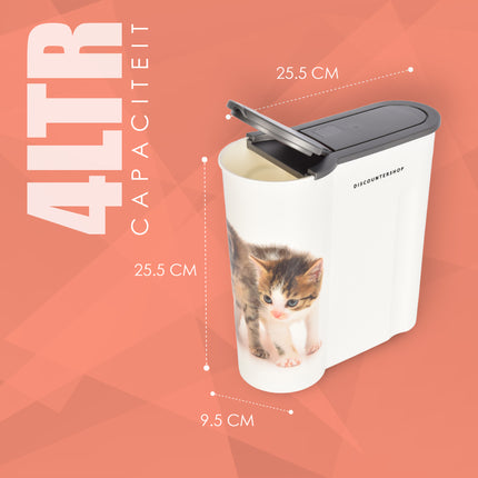 Kattenvoercontainer - Handige Opbergdoos voor Kattenvoer - 4L - Voedselcontainer - Wit - Kunststof - 25.5cm x 9.5cm 