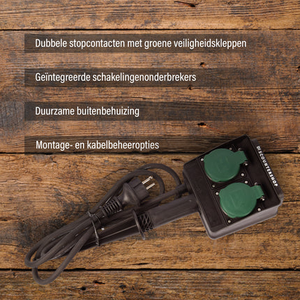 Tuinstopcontact | Buitenstopcontact | 230V | IP44 | Kabellengte: 1,5 m | Waterbestendig | Tuinverlichting | Tuincontactdoos | Tuinspies | 38cm*12cm6.5cm