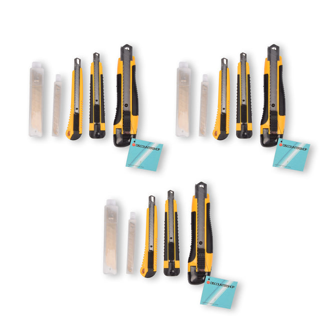 Robuuste Set Afbreekmessen - 3 Uitschuifmessen Set - Geel/Zwart - Gewicht: 630G