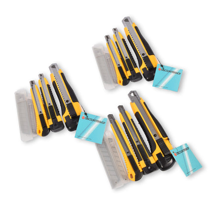Robuuste Set Afbreekmessen - 3 Uitschuifmessen Set - Geel/Zwart - Gewicht: 630G