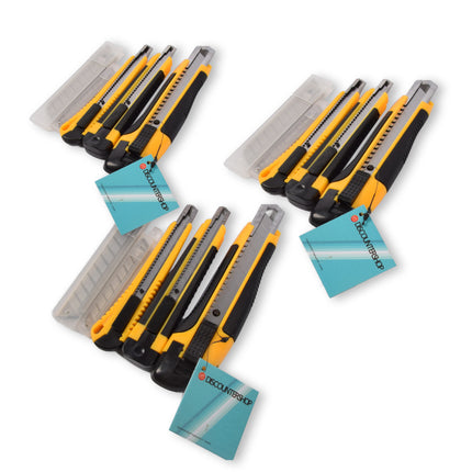 Robuuste Set Afbreekmessen - 3 Uitschuifmessen Set - Geel/Zwart - Gewicht: 630G