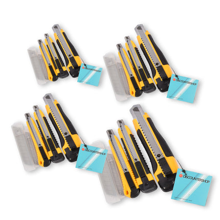 Set van 4 Complete Afbreekmessen en Breekmessen - Geel/Zwart - Licht Metaal - 840G