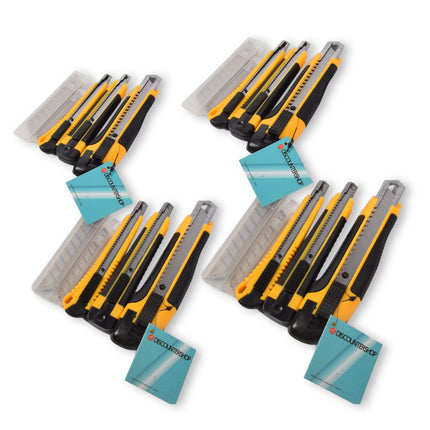 Set van 4 Complete Afbreekmessen en Breekmessen - Geel/Zwart - Licht Metaal - 840G