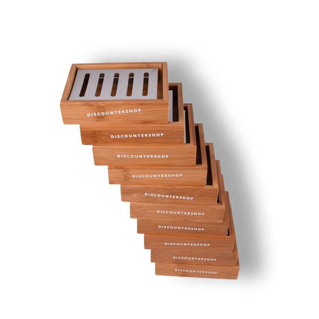 Bamboe Zeephouders voor Badkamer - Luxe Set van 10 - Lichtbruin - Zeepdispenser - 13cm x 10.5cm x 3cm