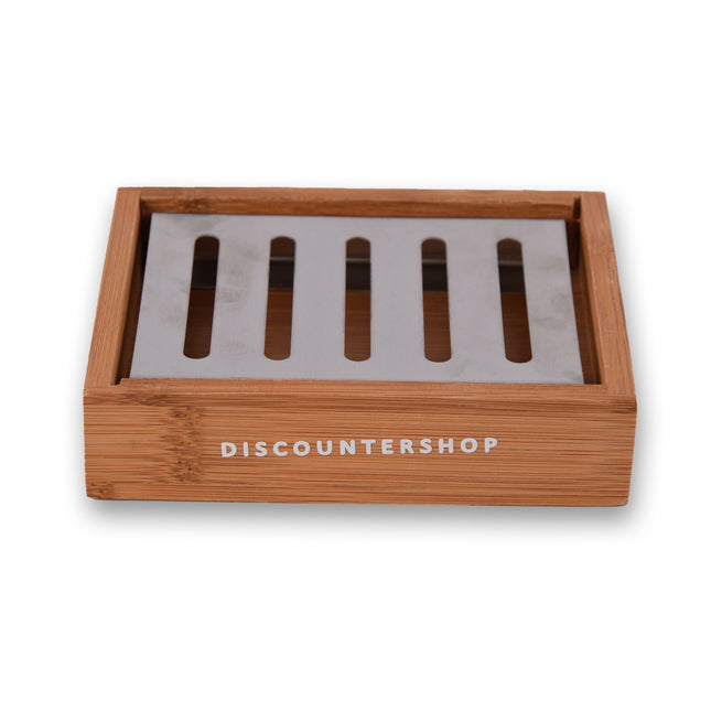 Exclusieve Bamboe Zeephouder voor Badkamer - Licht Bruin, Slechts 120g - Zeepdispenser - 13cm x 10.5cm x 3cm.