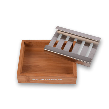 Trendy Bamboe Zeephouder voor Badkamer - Set van 4 - Licht Bruin - Zeepdispenser - 13cm x 10.5cm x 3cm