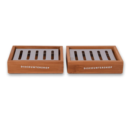 Lichtbruine Bamboe Zeephouder Set van 2 voor Badkamer - Slechts 520g - Zeepdispenser - 13cm x 10.5cm x 3cm