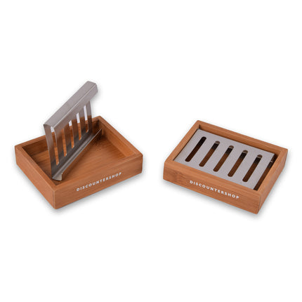 Lichtbruine Bamboe Zeephouder Set van 2 voor Badkamer - Slechts 520g - Zeepdispenser - 13cm x 10.5cm x 3cm