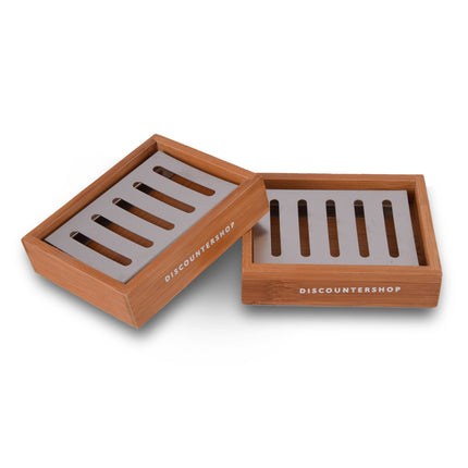 Lichtbruine Bamboe Zeephouder Set van 2 voor Badkamer - Slechts 520g - Zeepdispenser - 13cm x 10.5cm x 3cm