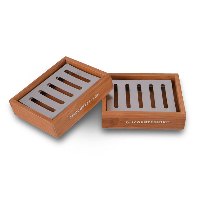 Lichtbruine Bamboe Zeephouder Set van 2 voor Badkamer - Slechts 520g - Zeepdispenser - 13cm x 10.5cm x 3cm