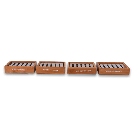 Trendy Bamboe Zeephouder voor Badkamer - Set van 4 - Licht Bruin - Zeepdispenser - 13cm x 10.5cm x 3cm