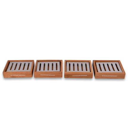 Trendy Bamboe Zeephouder voor Badkamer - Set van 4 - Licht Bruin - Zeepdispenser - 13cm x 10.5cm x 3cm