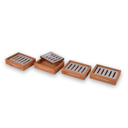 Trendy Bamboe Zeephouder voor Badkamer - Set van 4 - Licht Bruin - Zeepdispenser - 13cm x 10.5cm x 3cm