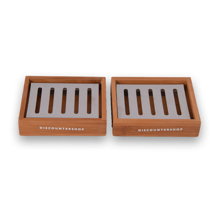 Lichtbruine Bamboe Zeephouder Set van 2 voor Badkamer - Slechts 520g - Zeepdispenser - 13cm x 10.5cm x 3cm
