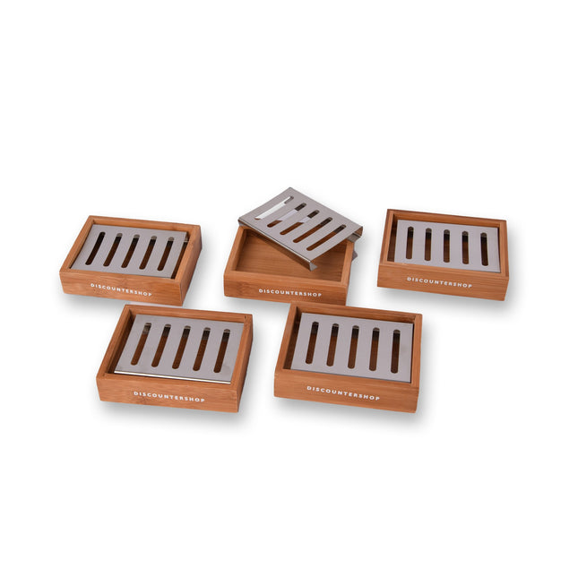 5x Luxe Bamboe Zeephouder voor Badkamer - Lichtbruin - Slechts 750g - Zeepdispenser - 13cm x 10.5cm x 3cm