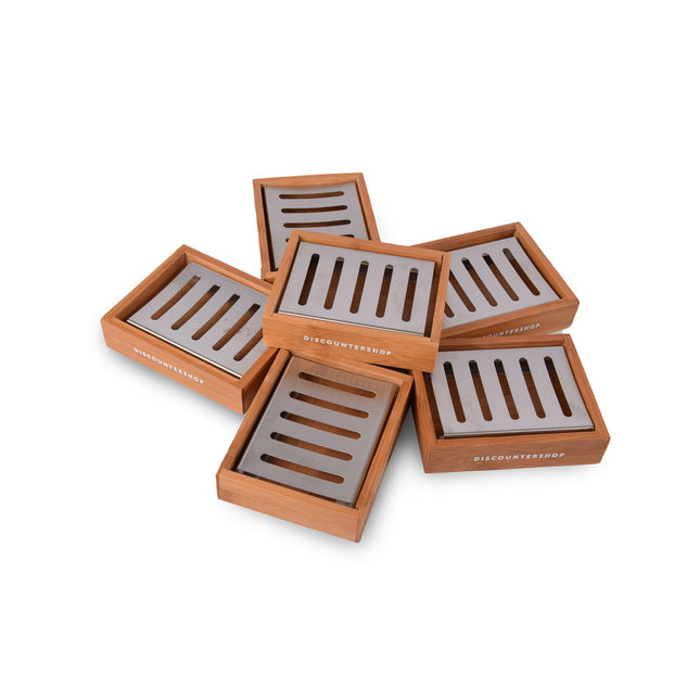 Set van 6 Zeephouders van Lichtbruin Bamboe - Slechts 750g - Zeepdispenser - 13cm x 10.5cm x 3cm - Voor Badkamer