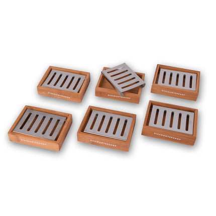 Set van 6 Zeephouders van Lichtbruin Bamboe - Slechts 750g - Zeepdispenser - 13cm x 10.5cm x 3cm - Voor Badkamer