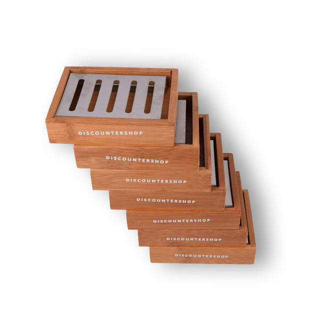 Functionele Bamboe Zeephouder voor Badkamer - Licht Bruin - Set van 7 - Zeepdispenser - 13cm x 10.5cm x 3cm