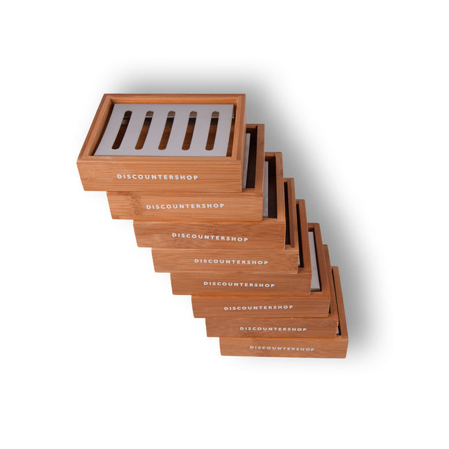 Duurzame Bamboe Zeephouder voor Badkamer - Set van 8 - Licht Bruin - Zeepdispenser - 13cm x 10.5cm x 3cm