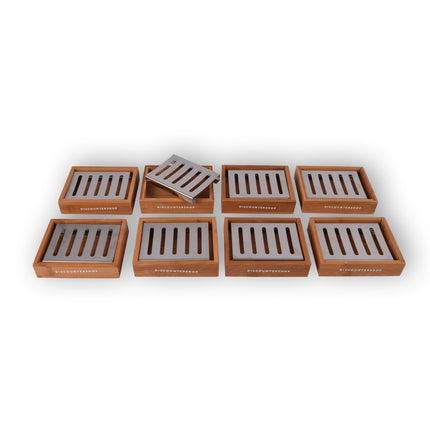 Duurzame Bamboe Zeephouder voor Badkamer - Set van 8 - Licht Bruin - Zeepdispenser - 13cm x 10.5cm x 3cm