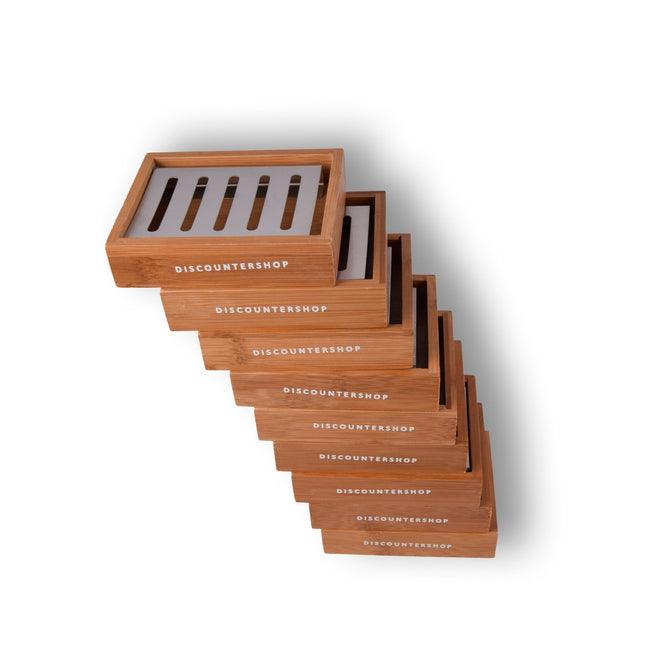 Set van 9 Lichtbruine Bamboe Zeephouders - Luxe Badkamer Accessoires - Zeepdispenser - 13cm x 10.5cm x 3cm