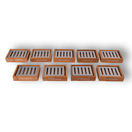 Set van 9 Lichtbruine Bamboe Zeephouders - Luxe Badkamer Accessoires - Zeepdispenser - 13cm x 10.5cm x 3cm