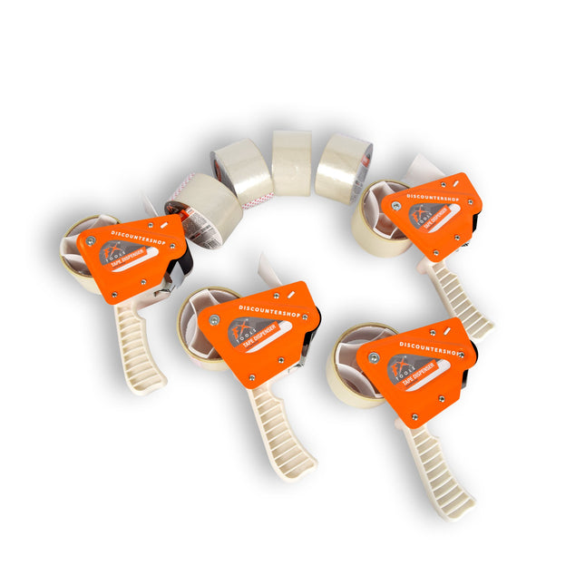 Plakbandhouder Set: 4 Stuks met 8 Tapes (15cm x 48cm) - Wit & Oranje Tape Dispenser - Handig Plastic & Metaal
