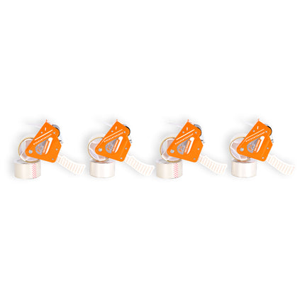 Plakbandhouder Set: 4 Stuks met 8 Tapes (15cm x 48cm) - Wit & Oranje Tape Dispenser - Handig Plastic & Metaal
