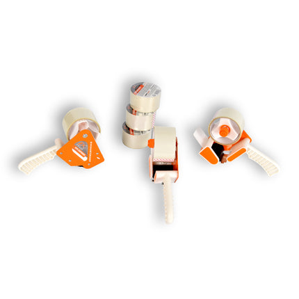 Tape Dispenser Set: 3 Stuks, elk inclusief 6 Tapes (15cm x 48cm) - Plakbandhouder in Wit & Oranje - Vervaardigd uit Plastic & Metaal