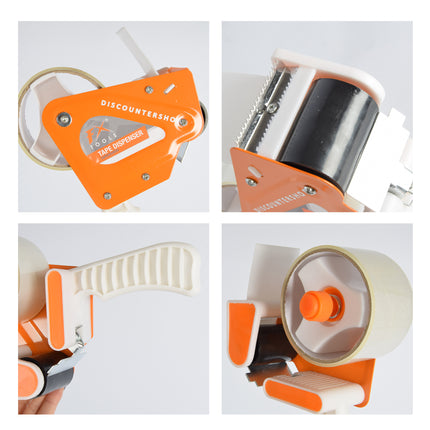 Set van 2 Tape Dispensers met 4 Tapes (15cm x 48cm) - Stijlvol Wit & Oranje Plakbandhouder - Handig Sterk Plastic & Metaal
