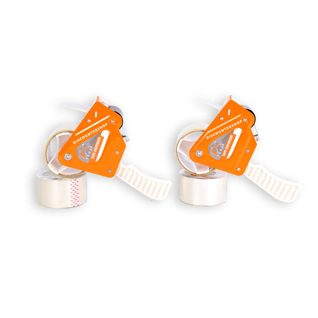 Set van 2 Tape Dispensers met 4 Tapes (15cm x 48cm) - Stijlvol Wit & Oranje Plakbandhouder - Handig Sterk Plastic & Metaal