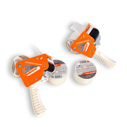 Set van 2 Tape Dispensers met 4 Tapes (15cm x 48cm) - Stijlvol Wit & Oranje Plakbandhouder - Handig Sterk Plastic & Metaal