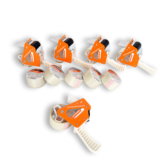 Wit & Oranje Tape Dispenser Set: 5 Stuks met 10 Tapes (15cm x 48cm) - Plakbandhouder - Plastic & Metaal