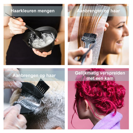 Haarverfset 4-delig - 3 Kwasten & 1 Verfbakje - Geschikt voor Alle Haartypes - Zwart - Verf Set voor Lang & Kort Haar - Krullend & Steil Haar - Professioneel & Thuisgebruik