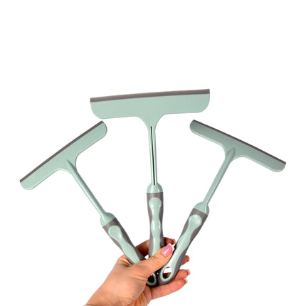 Raamreiniger Set van 3 | Groene Venster Wisser met Rubberen en Kunststof Afwerking | 16cm Lengte x 2cm Breedte x 26cm Hoogte | Ideaal voor Binnen en Buiten Gebruik op Ramen Spiegels en Glas 