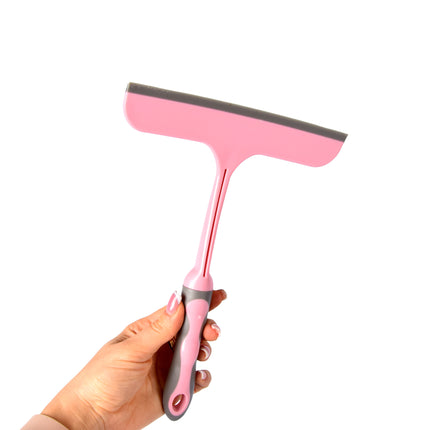Roze Raamreiniger Deluxe | Lichtgewicht | 16cm x 2cm x 26cm | Multifunctioneel Schoonmaakgereedschap van Rubber & Kunststof | Ultieme Glazenwasser Waar Reinheid Perfectie Ontmoet