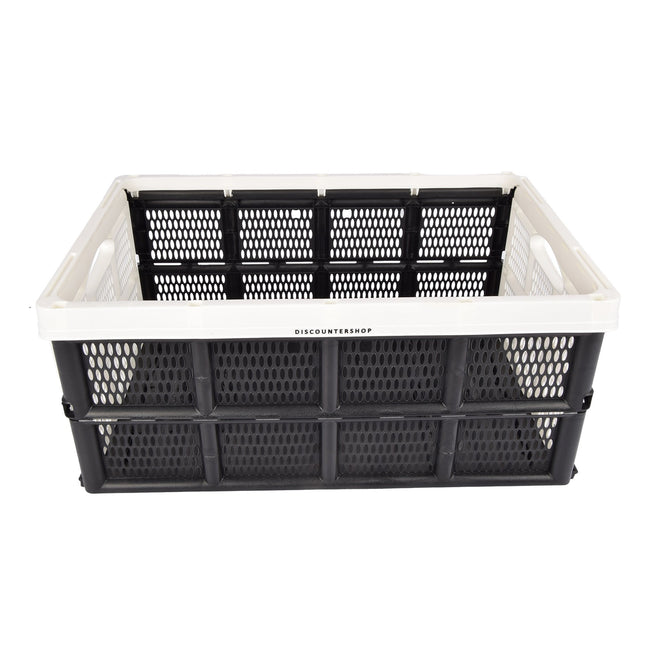 Handig Opvouwbaar Vouwkrat - Vouwbox - 32 Liter - Plastic - Wit - Met Twee Zijhandvatten - Inklapbare Doos - Afmetingen: 48cm x 35cm x 24cm
