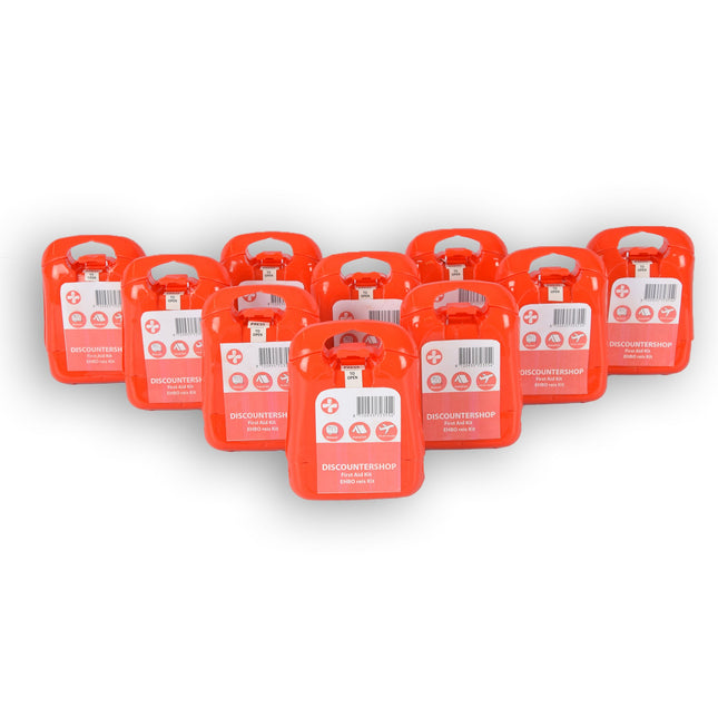 10x | Compacte Rode EHBO-Kit voor Onderweg - Verbanddoos met 19 Stuks - Verbandkast | 10cm x 3cm x 13cm  