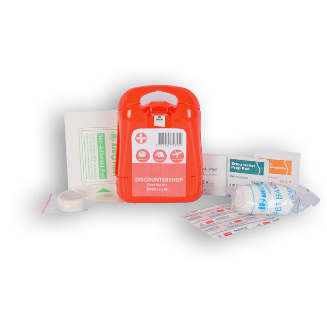 Compacte Rode EHBO-Kit voor Onderweg - Verbanddoos met 19 Stuks – EHBO set | Verbandkast | 10cm x 3cm x 13cm