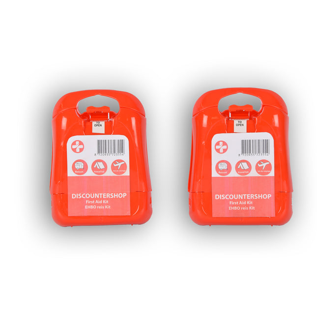 2x | Compacte Rode EHBO-Kit voor Onderweg - Verbanddoos met 19 Stuks - Verbandkast | 10cm x 3cm x 13cm