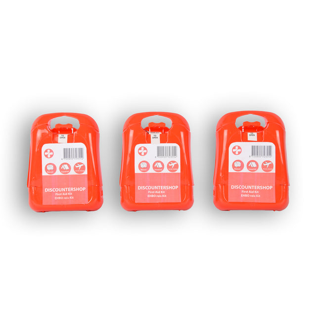 3x | Compacte Rode EHBO-Kit voor Onderweg - Verbanddoos met 19 Stuks - Verbandkast | 10cm x 3cm x 13cm