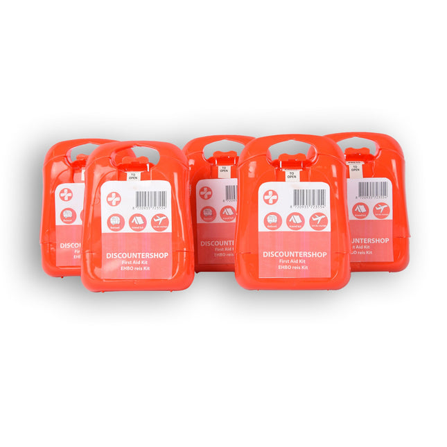 5x | Compacte Rode EHBO-Kit voor Onderweg - Verbanddoos met 19 Stuks - Verbandkast | 10cm x 3cm x 13cm