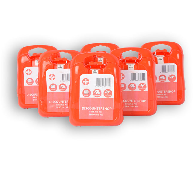 6x | Compacte Rode EHBO-Kit voor Onderweg - Verbanddoos met 19 Stuks - Verbandkast | 10cm x 3cm x 13cm