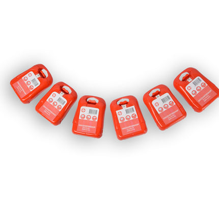 6x | Compacte Rode EHBO-Kit voor Onderweg - Verbanddoos met 19 Stuks - Verbandkast | 10cm x 3cm x 13cm