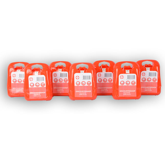 7x | Compacte Rode EHBO-Kit voor Onderweg - Verbanddoos met 19 Stuks - Verbandkast | 10cm x 3cm x 13cm 