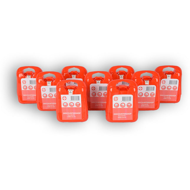 9x | Compacte Rode EHBO-Kit voor Onderweg - Verbanddoos met 19 Stuks - Verbandkast | 10cm x 3cm x 13cm  