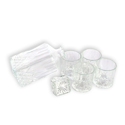 Elegant Decanteerkaraf | Stijlvolle Whisky Accessoires | met 4 glazen | Luxe Whiskeykaraf | Prachtige Whisky Decanter | 9cm x 23cm | Transparante | Hoogwaardig Glas