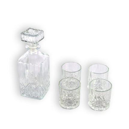 Elegant Decanteerkaraf | Stijlvolle Whisky Accessoires | met 4 glazen | Luxe Whiskeykaraf | Prachtige Whisky Decanter | 9cm x 23cm | Transparante | Hoogwaardig Glas